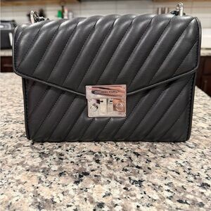 Michael Kors Black Quilted Leather Crossbody with Silver Hardware